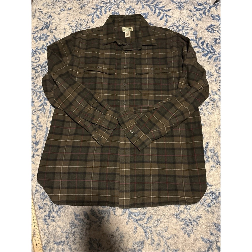 LL Bean Mens XL Brown Plaid Flannel Shirt Traditional Fit Cotton